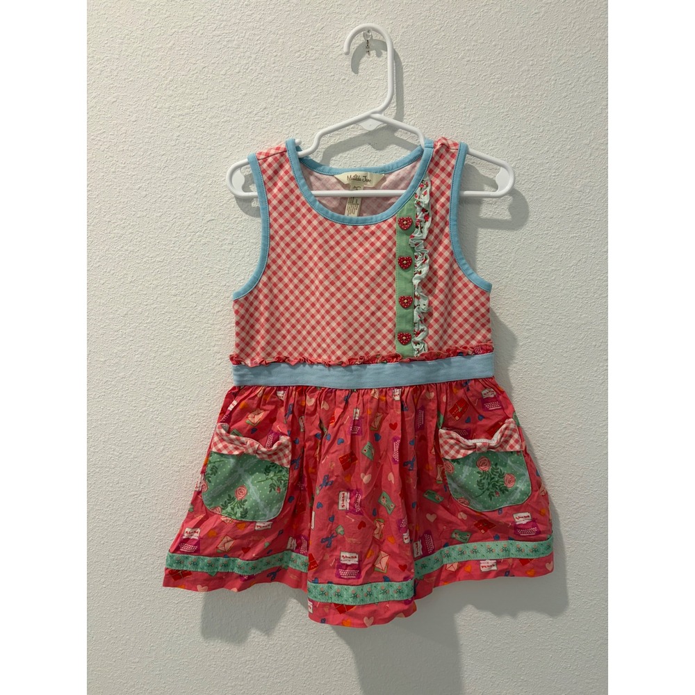 Matilda Jane Girls Pink Gingham Typewriter Love Letter Pocket Tunic Size 6